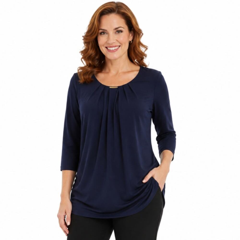 Sami & Jo Deep Black Dressy Casual Tunic Pleated Lightweight Plus Size 1X